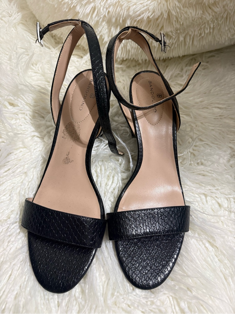 Black Textured Ankle-Strap Women's Sandals